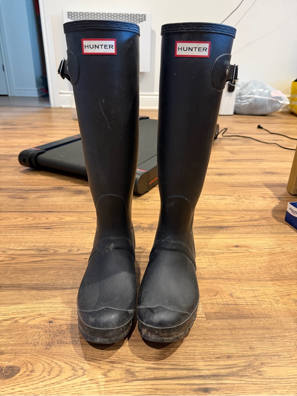 Hunter Black Rubber Original Tall Logo-Stamped Rain Boots